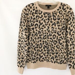 J. Crew Merino Wool Crewneck Sweatshirt in Leopard